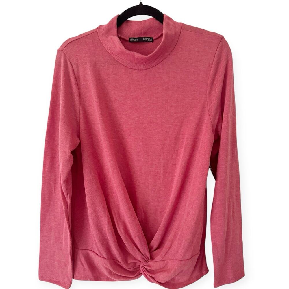 NWT Femme By Tresics Coral Mock Neck Twist Knit Long Sleeve Top Size Large